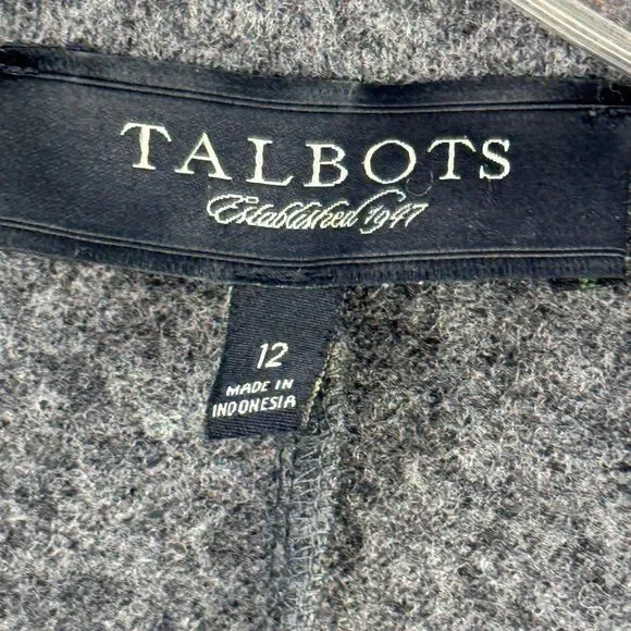 Talbots Petites Blazer Womens 12 Grey Wool Blend Jacket Felted Knit Lightweight - Picture 9 of 10